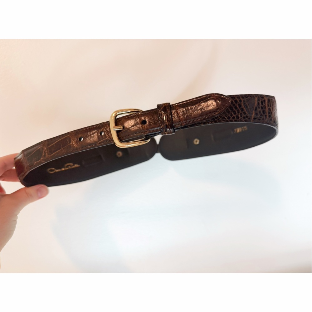 $1490 Oscar de la Renta genuine alligator croc brown belt Small 2 4 26.5-29.5”